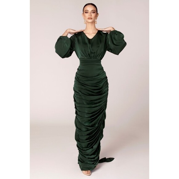 Veiled Collection Dresses & Skirts - Veiled Collection Selena Dress Medium Green Ruched Elegant Cocktail Gown